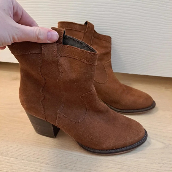 Steve Madden Brown Rust Suede Cowgirl Block Heel Wyatt Ankle Boots Size 6 - Picture 2 of 10
